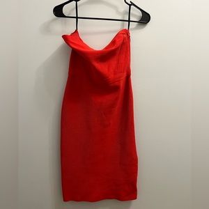 Red strapless dress